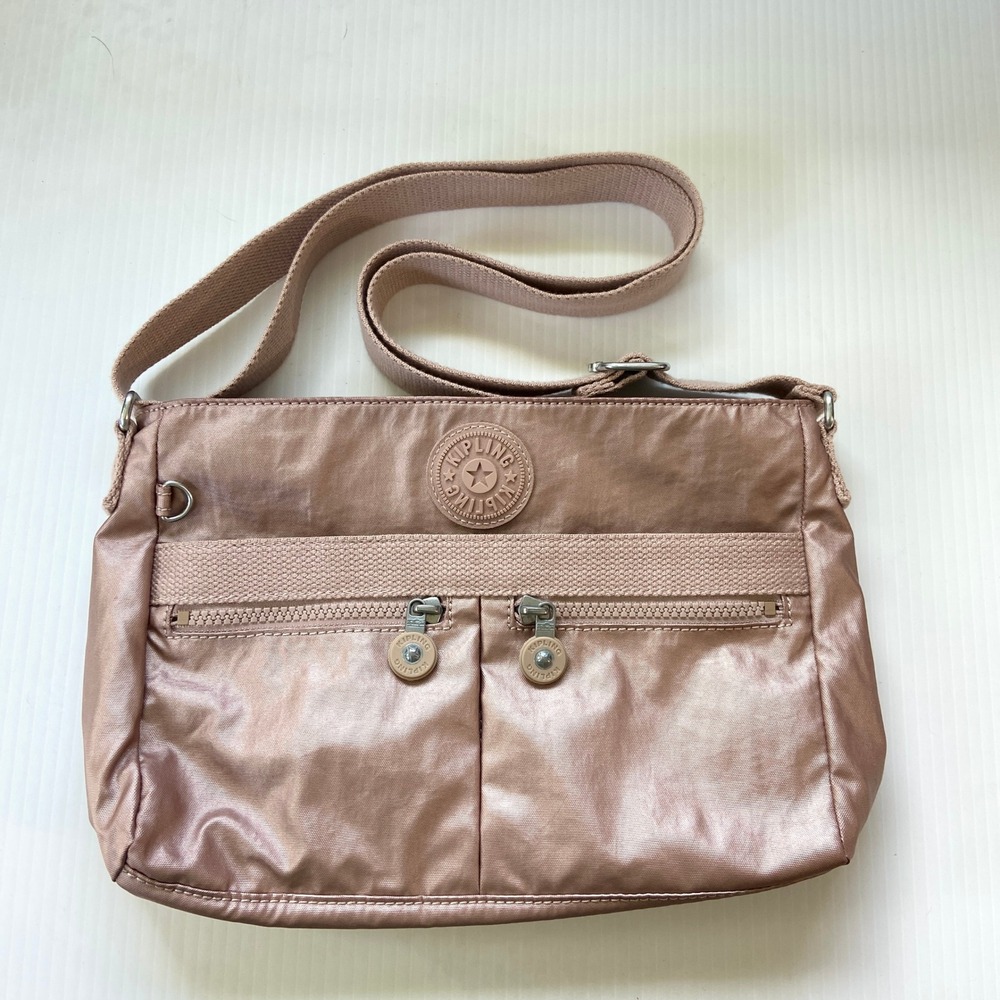 Kipling Angie Crossbody Bag Metallic Pink Shimmer Rose Gold